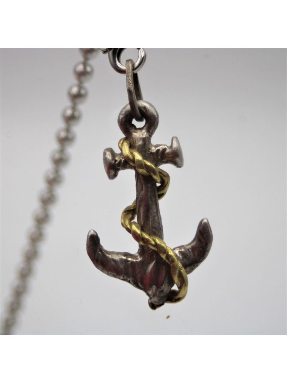 Silver Boat Anchor Gold Wrapped Chain Pendant Charm Handmade